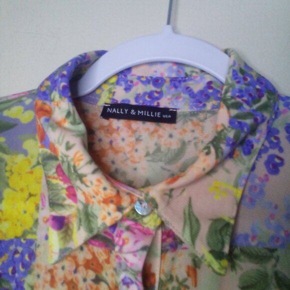 Nally & Millie Blue and Yellow Blouse Top - Picture 10 of 16
